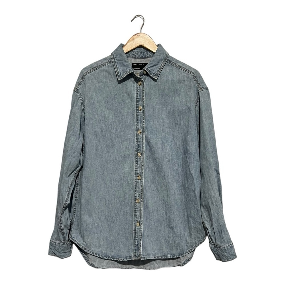 Asos Women's Chambray Button Up Shirt Size Small Blue Denim Long Sleeves Casual